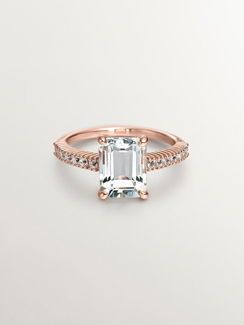 925 Silver ring bathed in 18K rose gold with green quartz and white topaz. image number 2