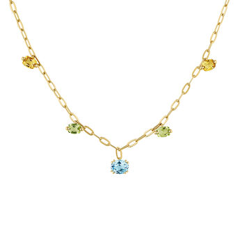 Gold plated stones motif necklace, J04683-02-SB-PD-CI, hi-res