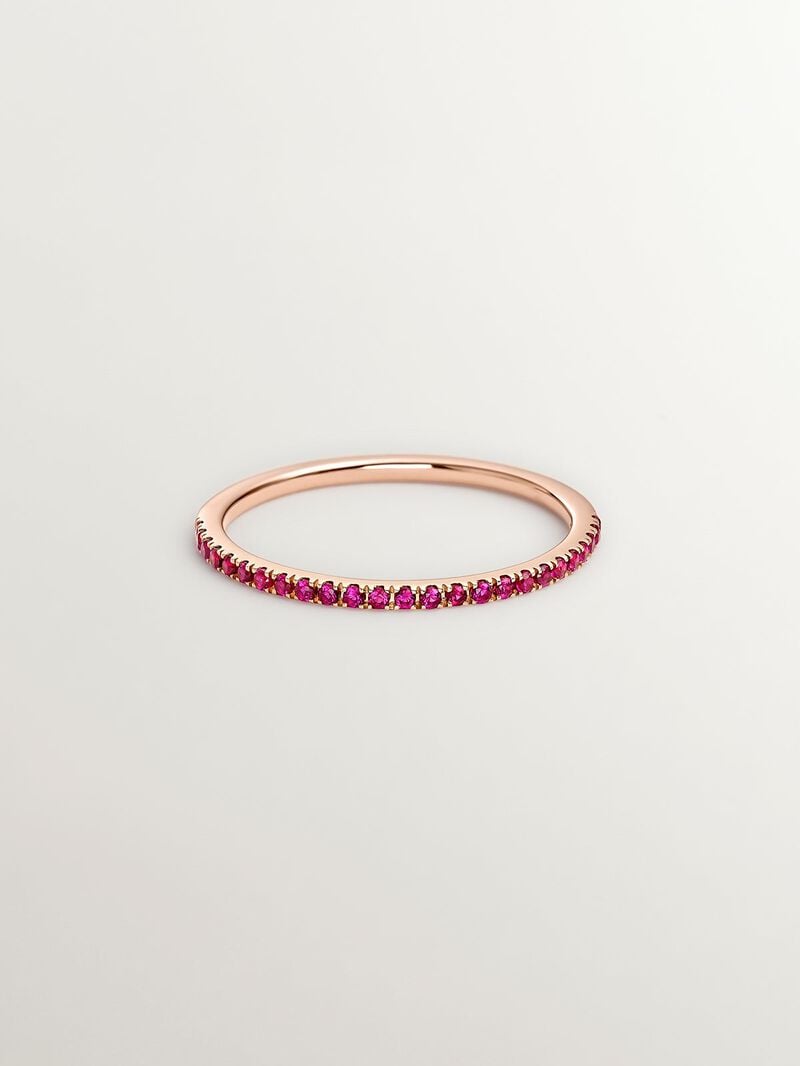 9K Rose Gold Ring with Pink Rubies image number 2