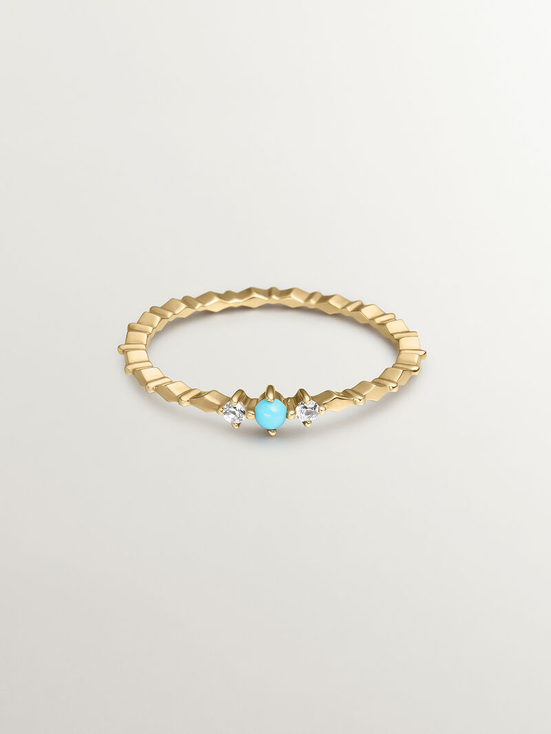 9K Yellow Gold Ring with Turquoise and White Sapphires image number 1