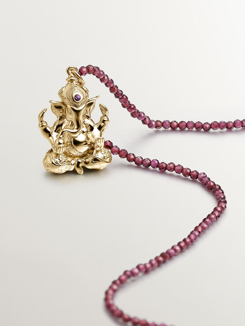 925 silver charm bathed in 18k yellow gold with pink rodolite and elephant shape image number 4