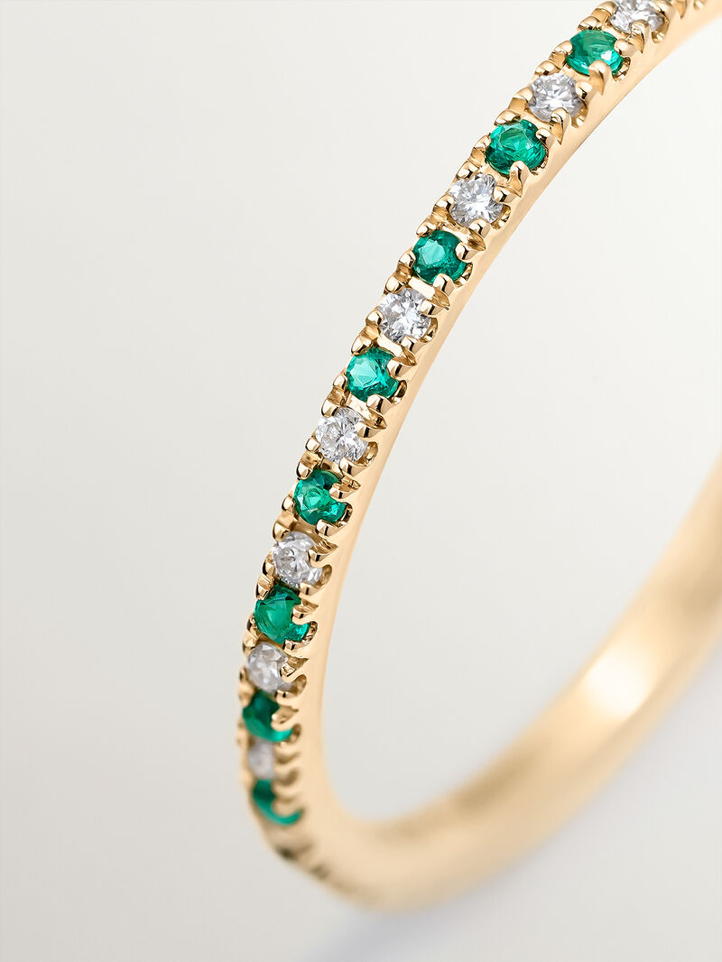 9K Yellow Gold Ring with Emeralds and Diamonds image number 4