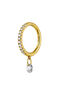 18kt yellow gold single small hoop earring with diamonds and dangling diamond, J04424-02-H
