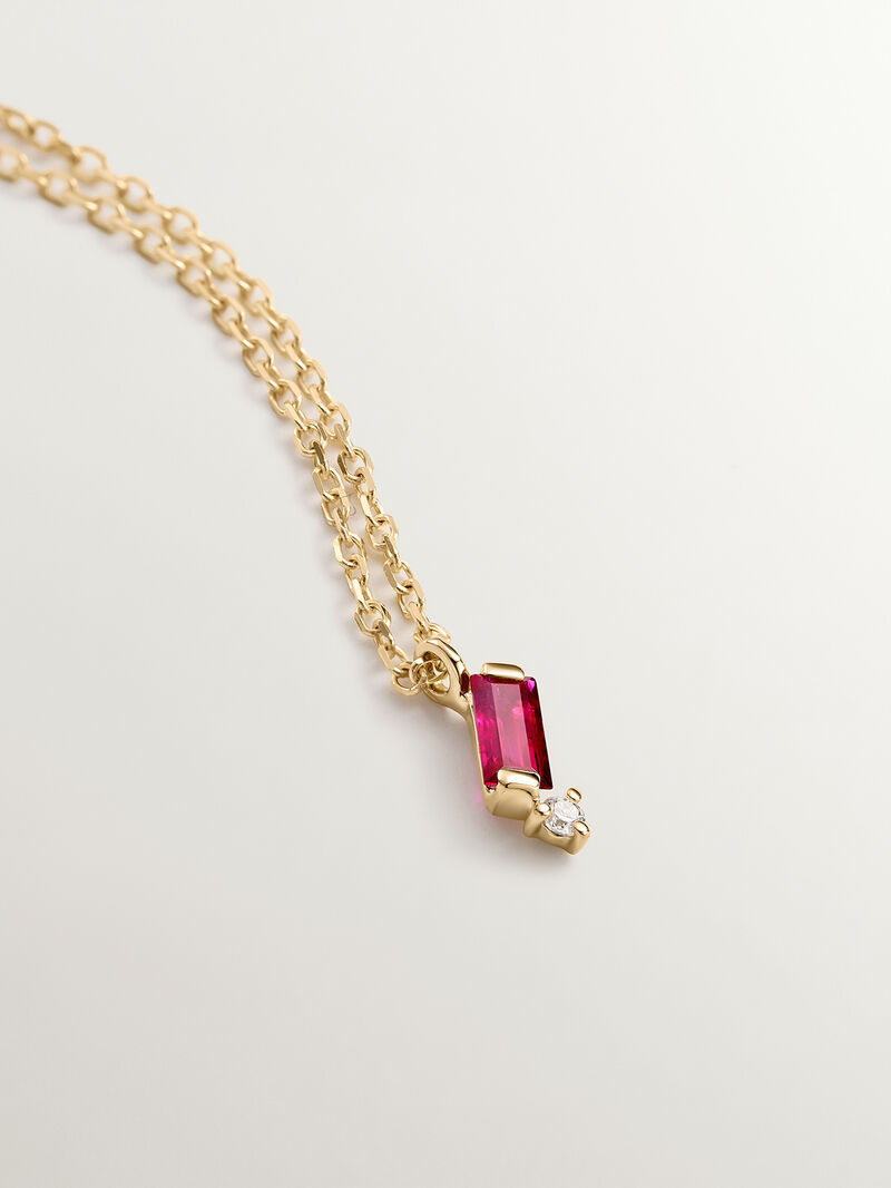 9K Yellow Gold Pendant with Ruby and Diamond. image number 2