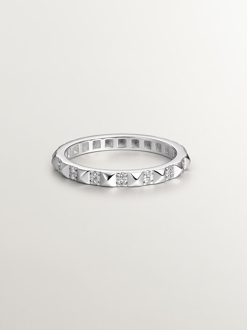 18K white gold ring with white diamonds and studs image number 2