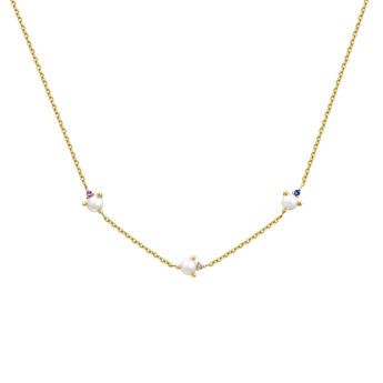 9K gold pearls and shapphires necklace , J04889-02-WP-MULTI,hi-res