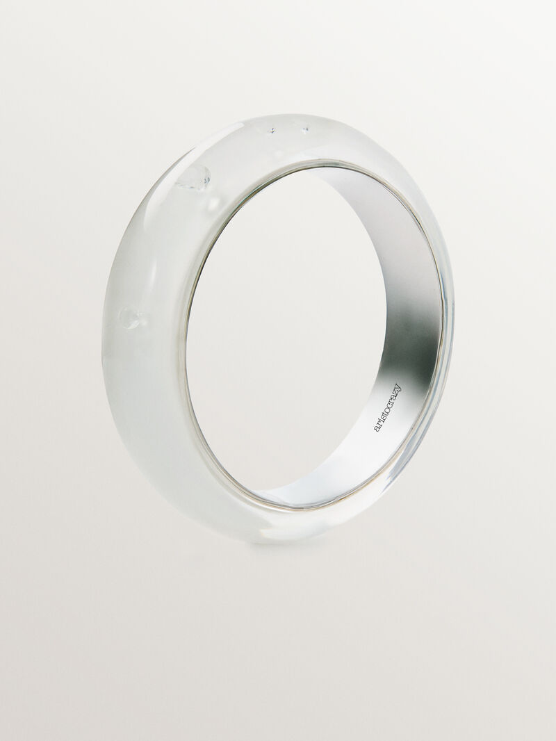 Rigid 925 silver bracelet with white enamel and zircons suspended in resin image number 2