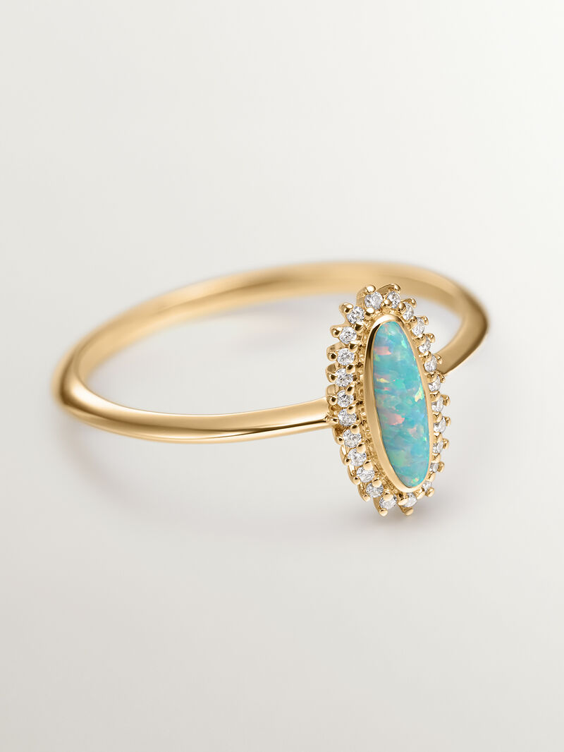 18K Yellow Gold Ring with Turquoise Opal and White Diamonds image number 6