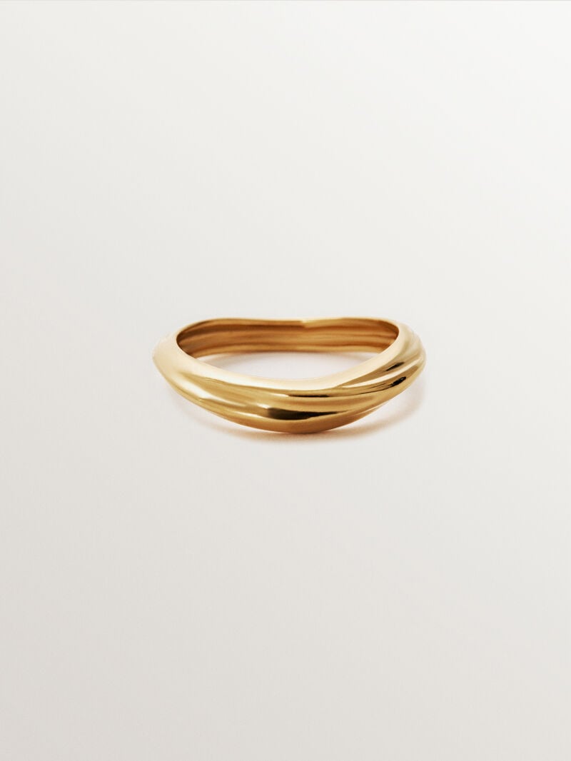 18K yellow gold plated 925 silver ring with texture image number 2