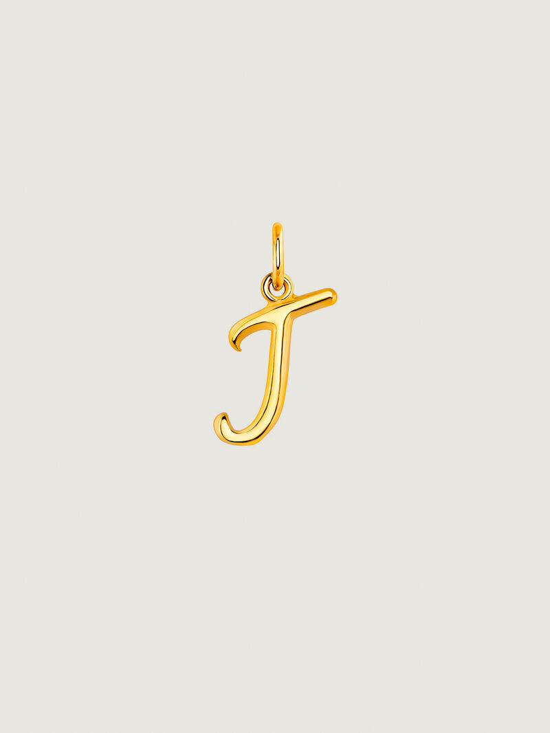 925 Silver charm bathed in 18K yellow gold with initial J. image number 0