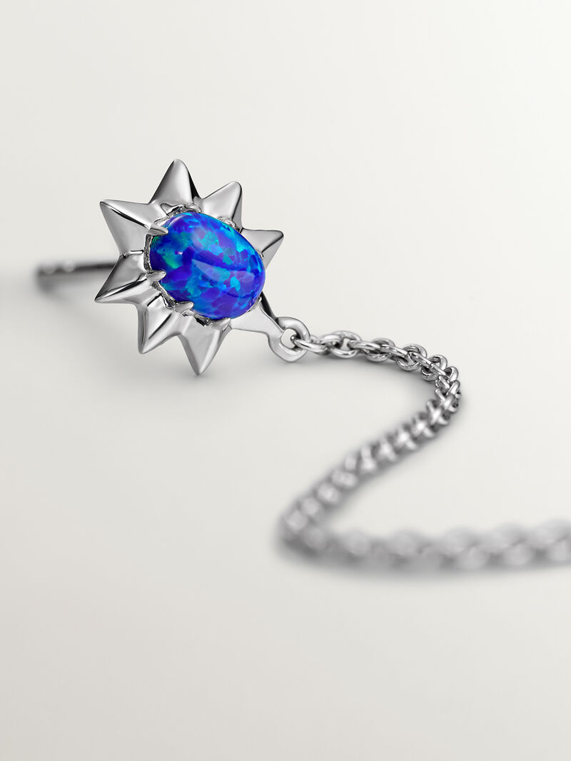 Individual 18K white gold chain earring with blue opal. image number 6