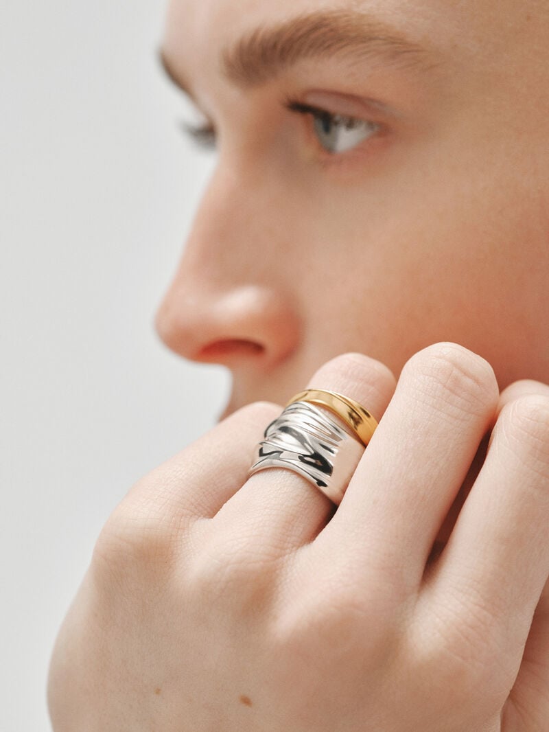 18K yellow gold plated 925 silver ring with texture image number 5