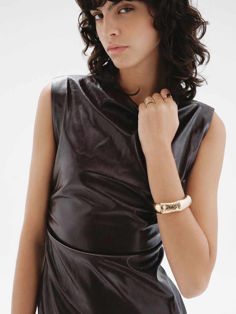 Rigid 925 silver bracelet bathed in 18K yellow gold in the shape of bamboo image number 5