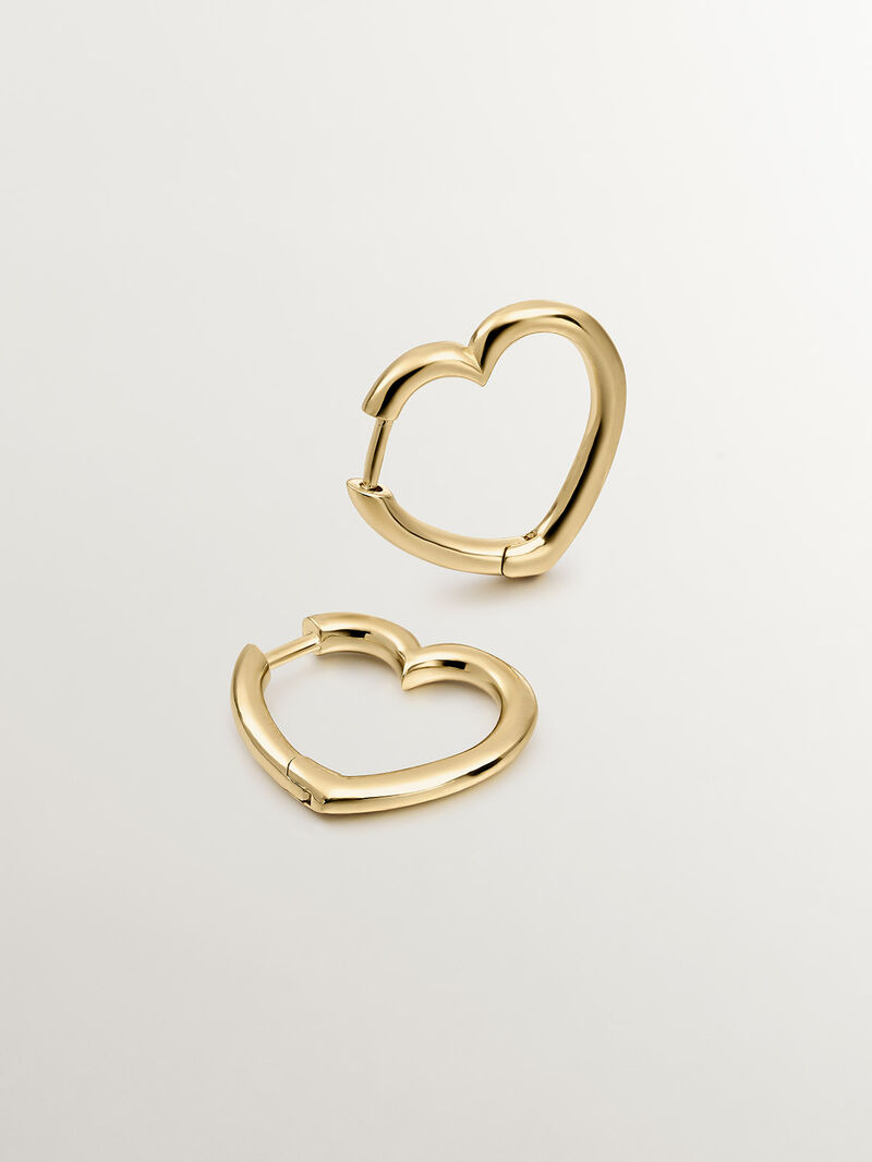 925 Silver hoop earrings gold-plated in 18K yellow gold in the shape of a heart. image number 2