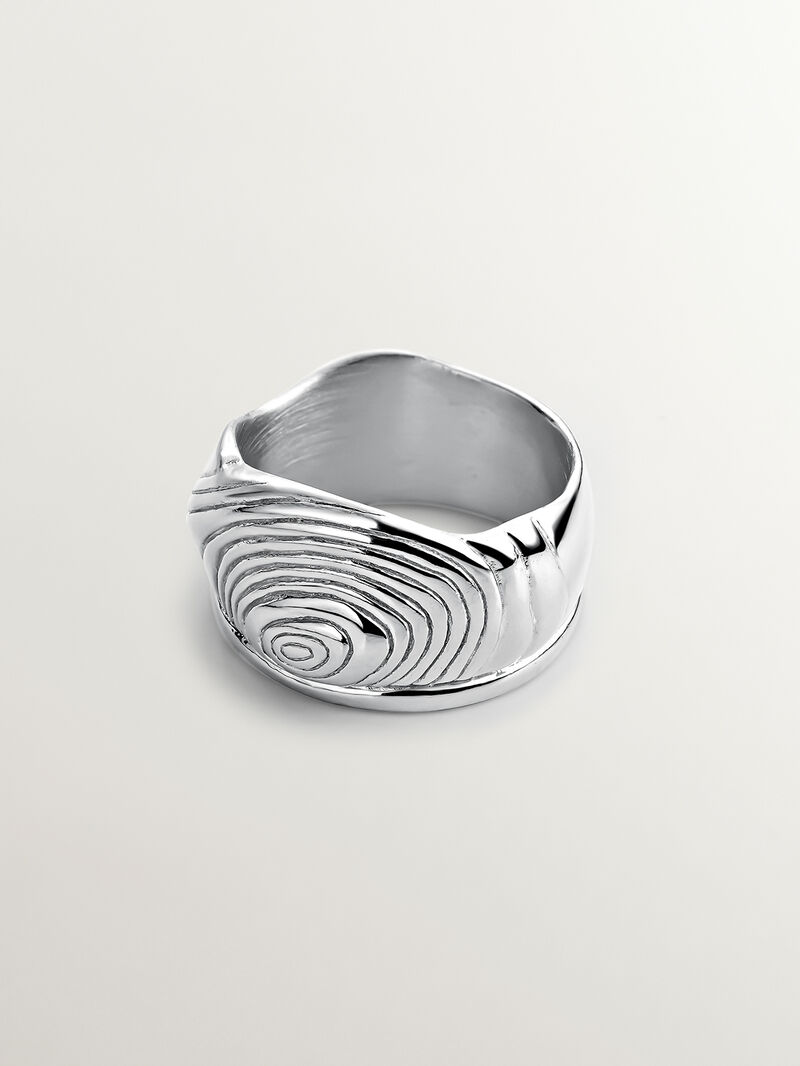 Wide 925 silver ring with embossing and irregular shape. image number 2