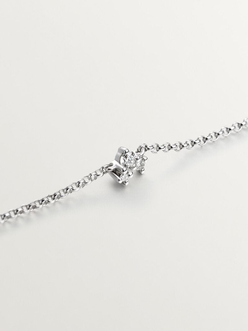 9K White Gold Rolo Link Bracelet with 3 Diamonds image number 2