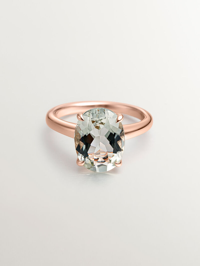 928 Silver ring plated in 18K rose gold with green quartz image number 2