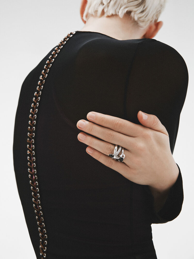 925 silver multi-arm ring with black spinel and white topaz image number 5
