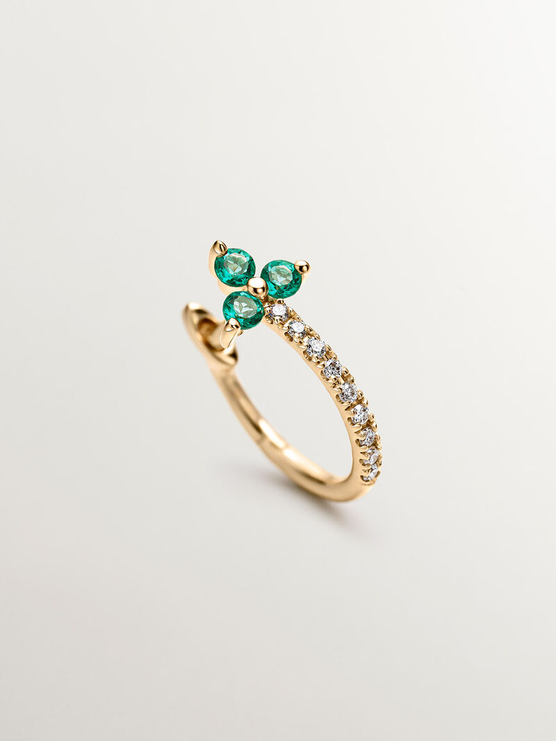 Individual 9K yellow gold earring with diamonds and emeralds. image number 2