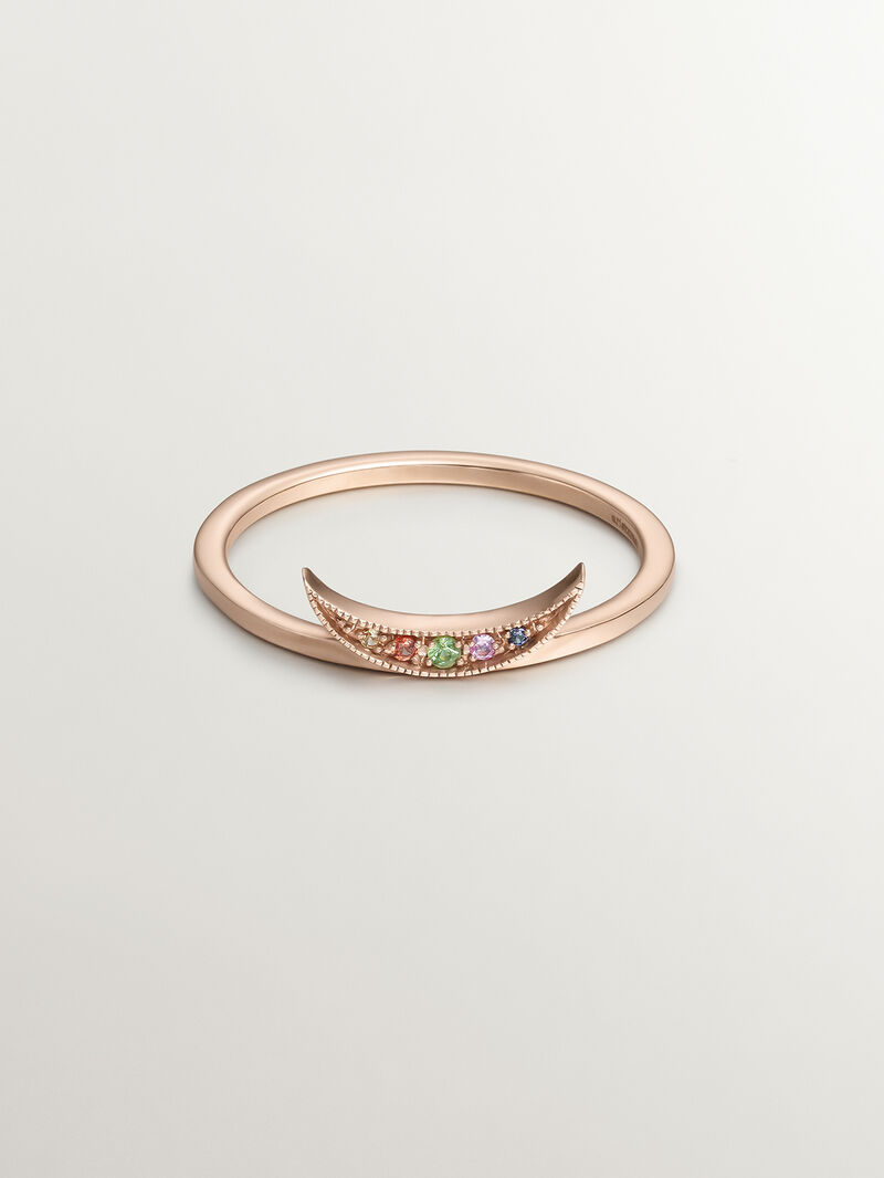 9K Rose Gold Ring with Multicolor Sapphire Moon image number 1