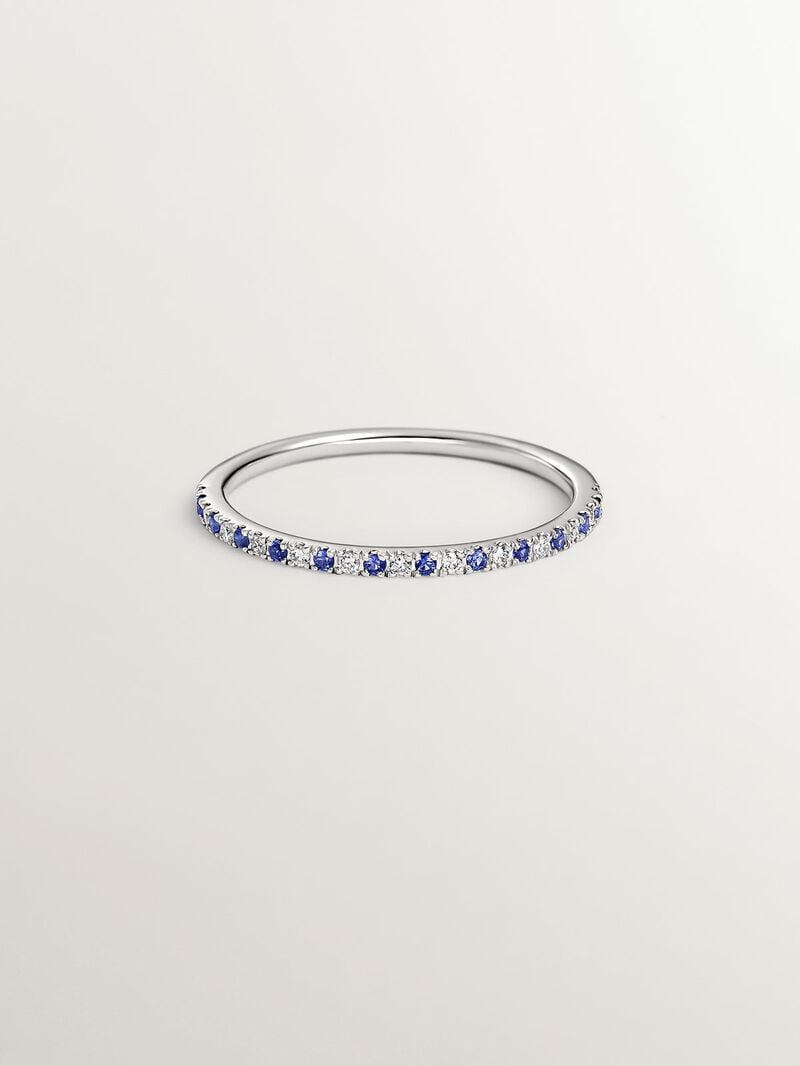 9K white gold ring with sapphires and diamonds image number 2