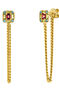 Long chain earrings in 18kt yellow gold-plated silver with multicoloured stones, J04925-02-RO-PE-LB