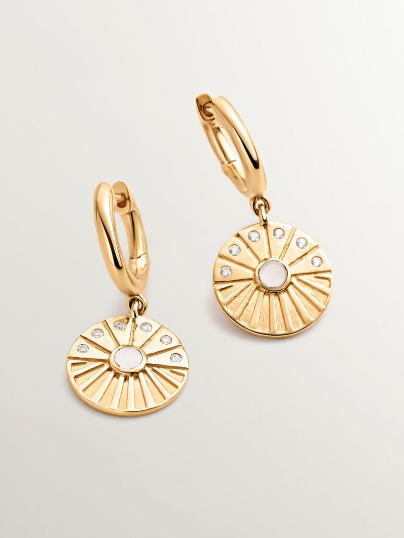 925 silver earrings bathed in 18K yellow gold with white topaz and moonstone. image number 0