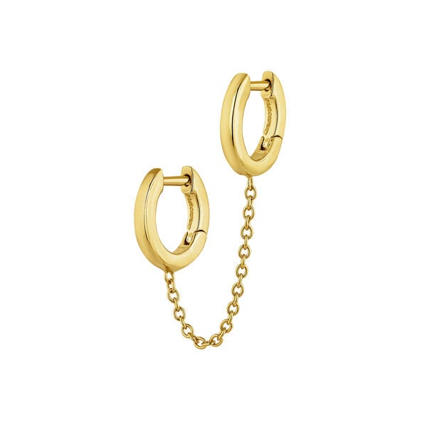 Gold-plated silver double hoop earring with chains, J04872-02-H,hi-res
