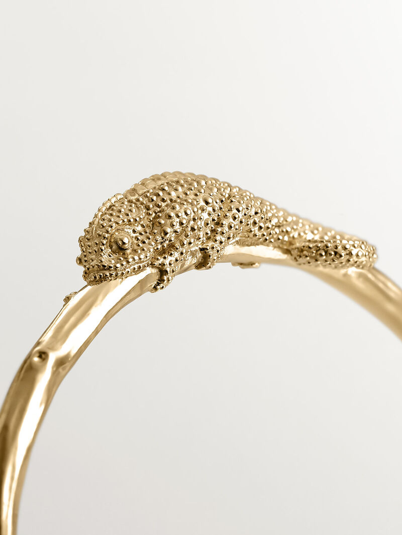 Rigid Silver Bracelet 925 Bañada in 18k yellow gold with bamboo and chameleon texture image number 4