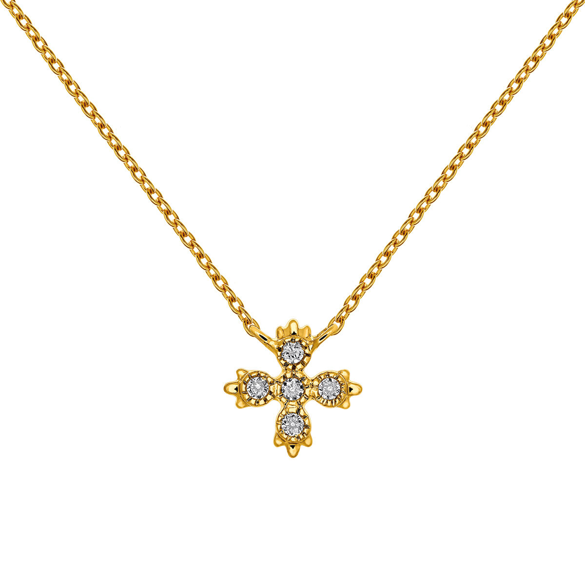 Gold necklace five diamonds 0.03 ct , J03396-02, hi-res