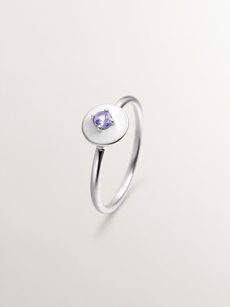 925 sterling silver ring with purple tanzanite and white enamel image number 0