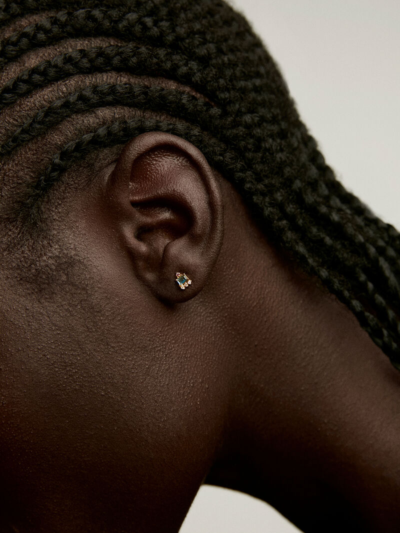 Individual 925 silver earring bathed in 18K yellow gold with white and London blue topaz and pink rhodolite. image number 1