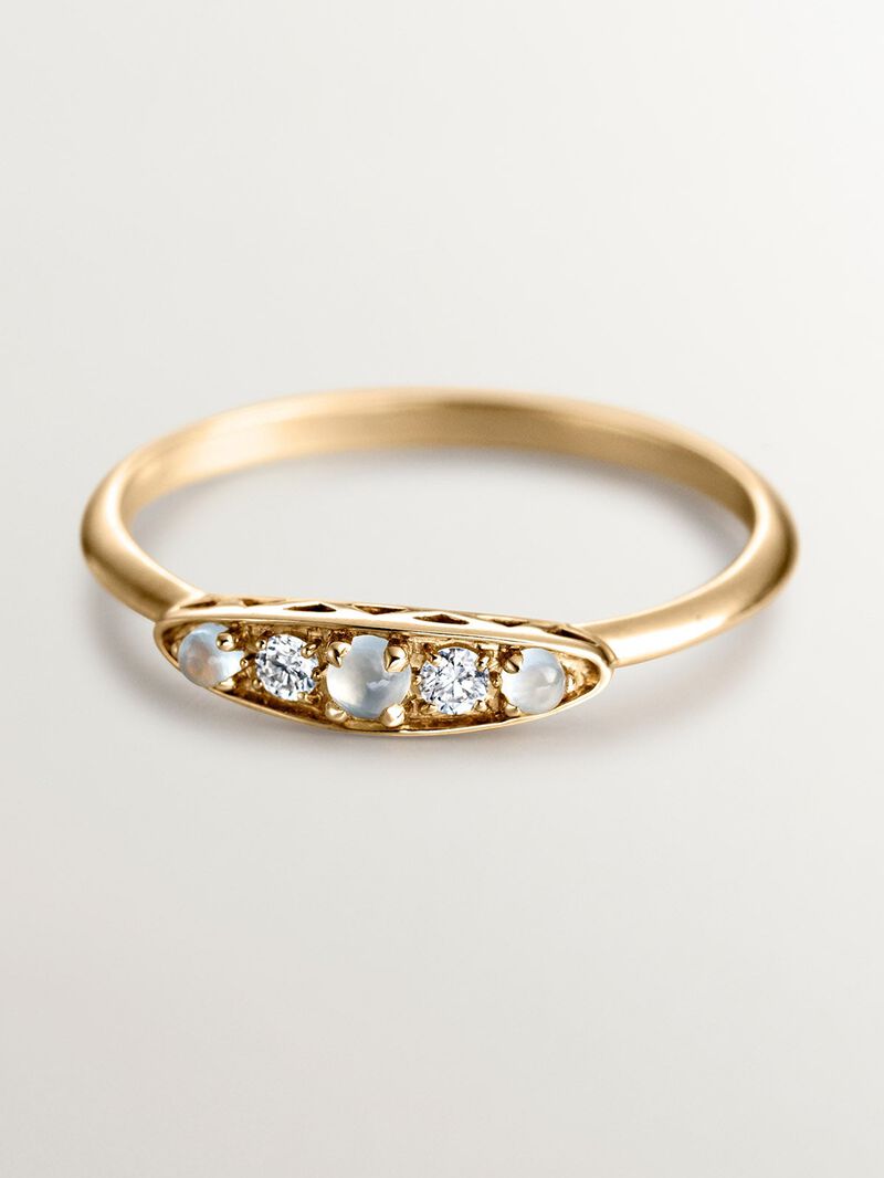 18K yellow gold ring with cabochon-cut blue chalcedonies and brilliant-cut diamonds image number 6