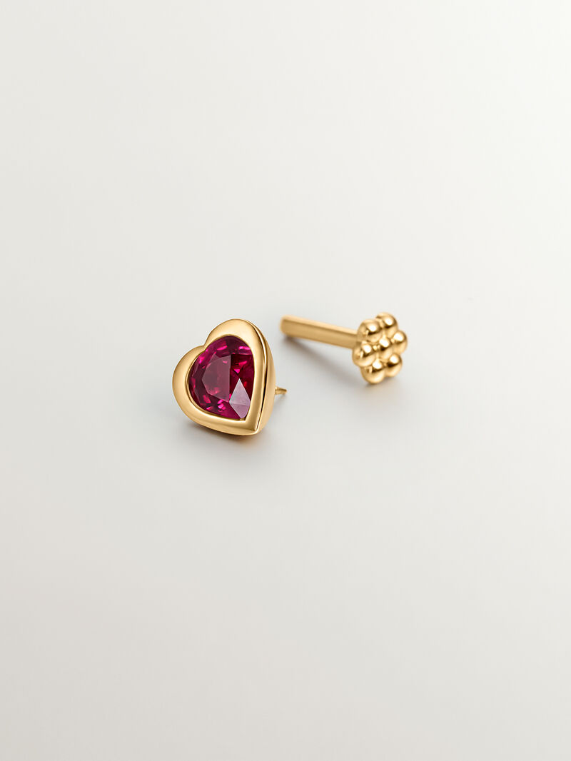 18k yellow gold piercing with pink ruby ​​in heart size image number 4