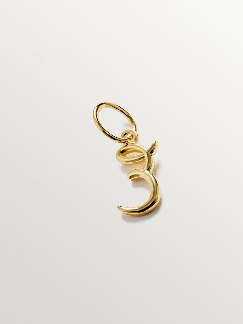 925 Sterling Silver charm coated in 18K yellow gold with initial E. image number 1