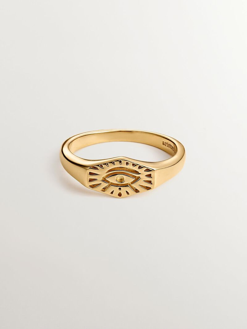 925 Silver signet ring bathed in 18K yellow gold with Eye of Horus. image number 2