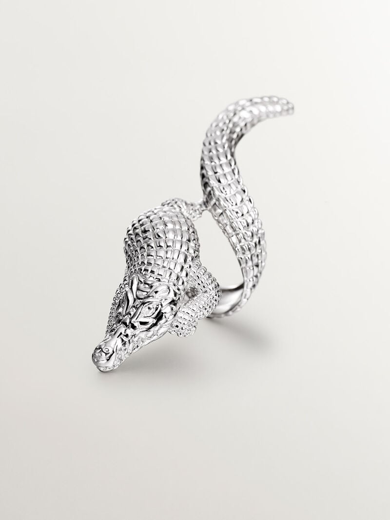 Large 925 silver ring shaped like crocodile image number 4