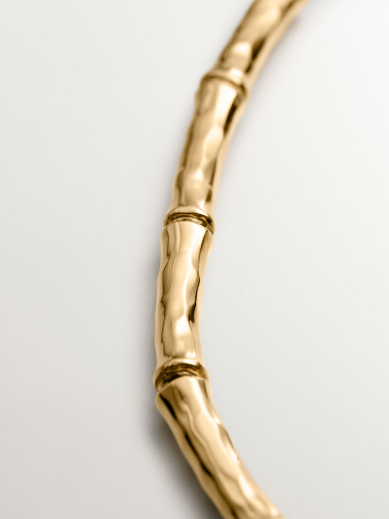 925 Silver necklace bathed in 18K yellow gold with bamboo texture image number 4