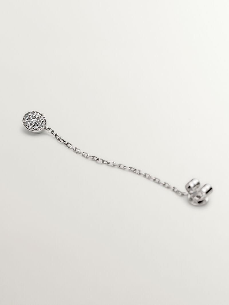 Individual 18K white gold earring with chain and diamonds. image number 2