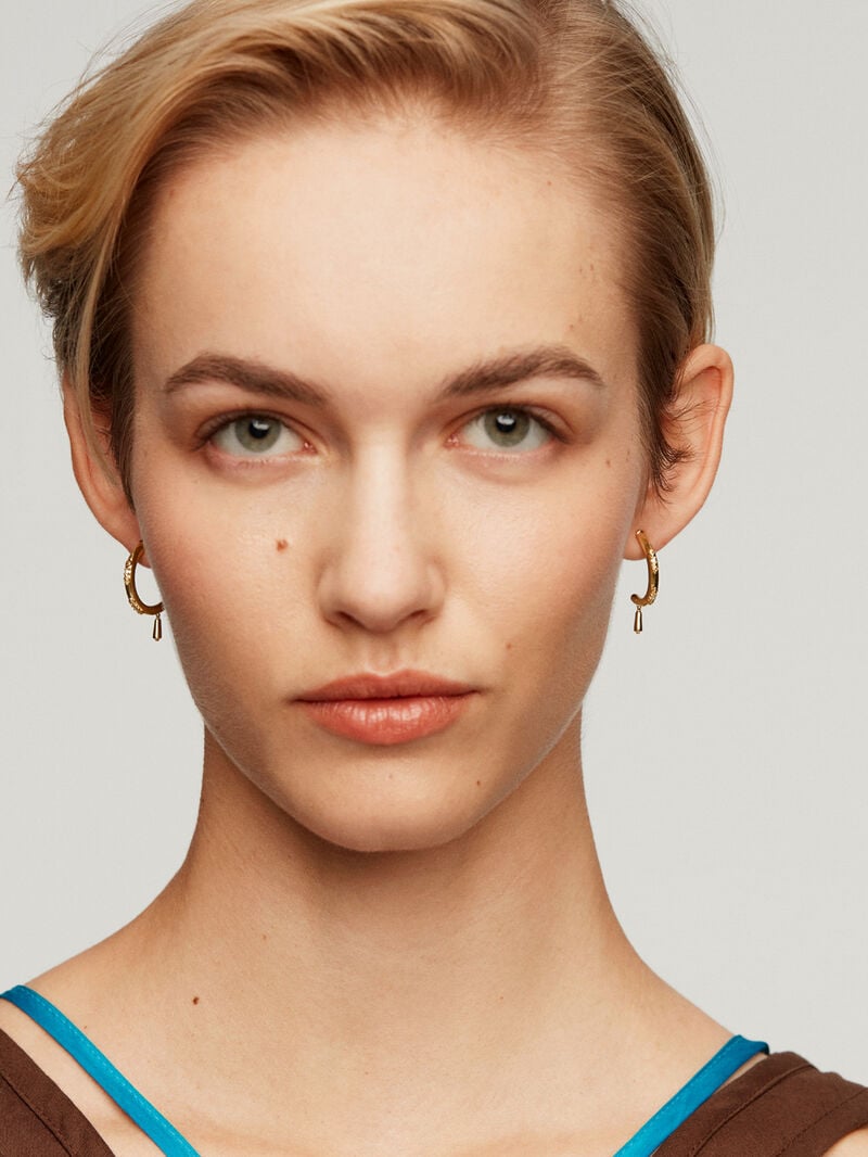 18K yellow gold plated 925 sterling silver half hoop single earring with white topaz image number 3