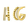 Gold plated topaz embossed mini hoop earrings , J04910-02-WT