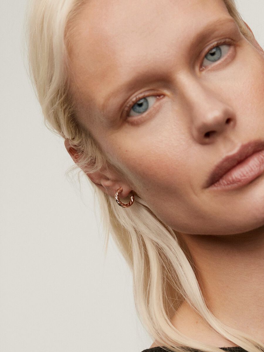 Mini rose gold plated cabled hoop earrings , J01586-03, hi-res