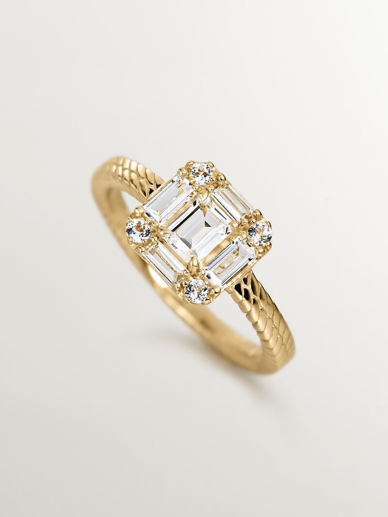 926 Silver ring bathed in 18K yellow gold with gallone finish and white topazes. image number 4