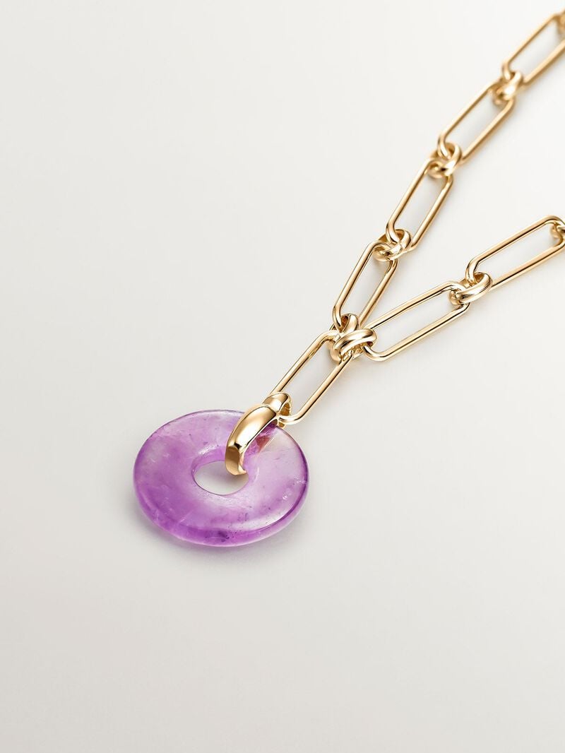 925 Silver necklace dipped in 18K yellow gold with pink amethyst image number 2