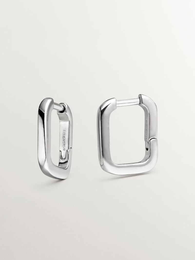925 Silver Square Hoop Earrings image number 4