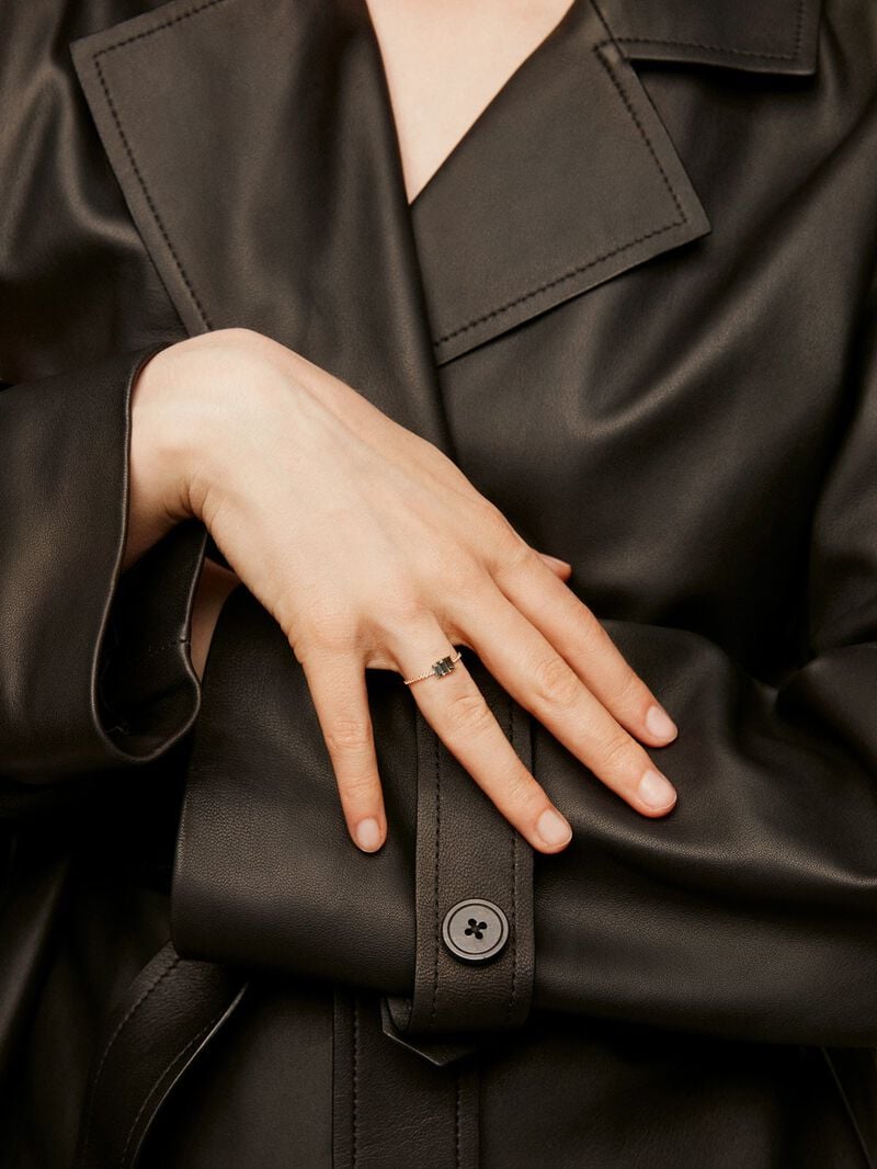 925 silver ring with white topaz, white diamonds and black enamel image number 3