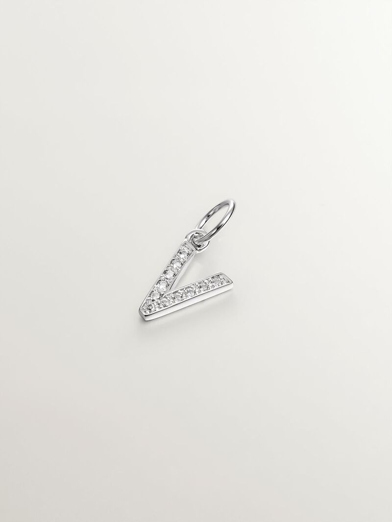 925 Silver Charm with White Topaz Initial V image number 0