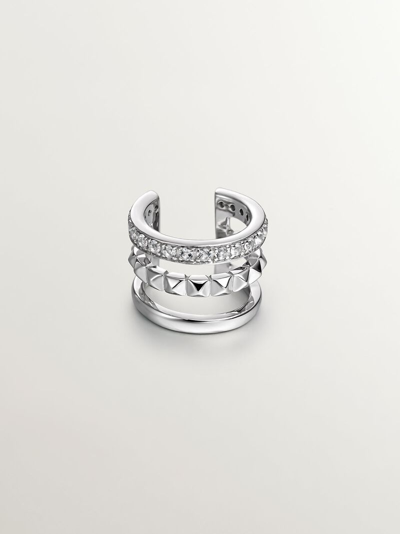 925 Silver Earcuff with embossing and white topazes image number 2