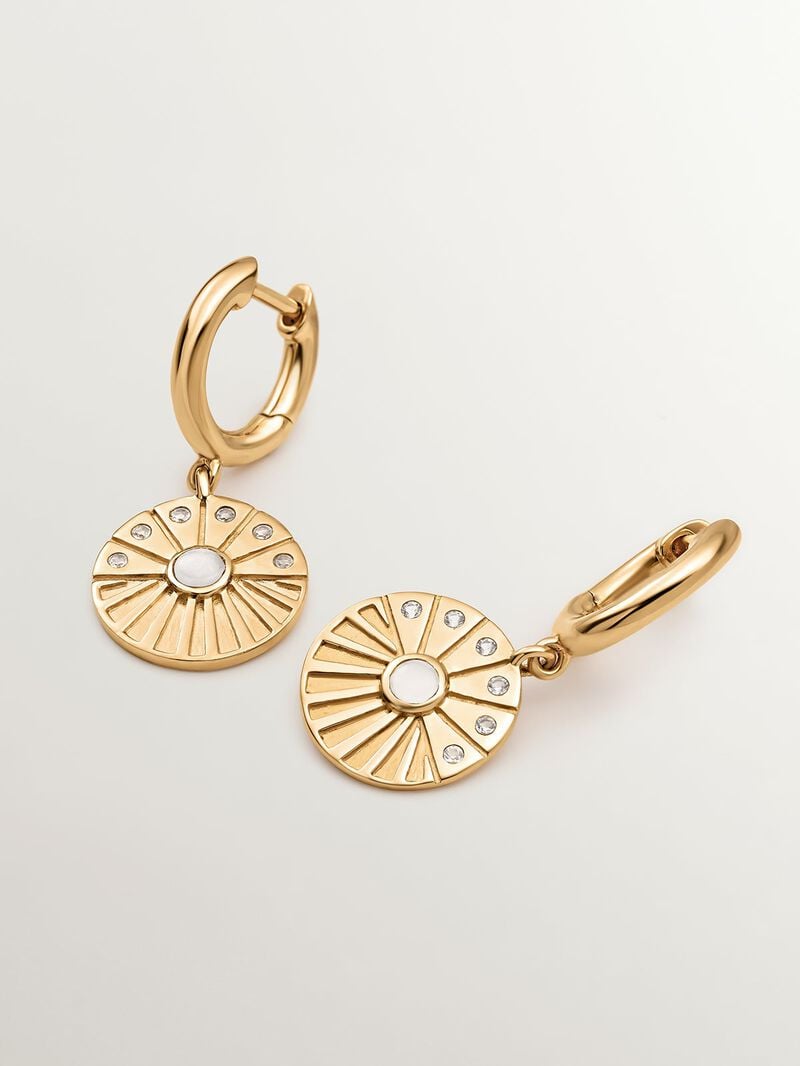 925 silver earrings bathed in 18K yellow gold with white topaz and moonstone. image number 2