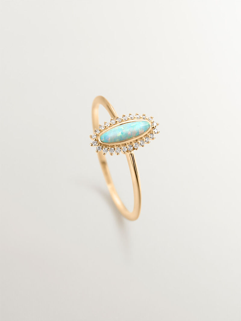 18K Yellow Gold Ring with Turquoise Opal and White Diamonds image number 4
